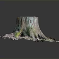 Tree Stump With Textured Bark Spreading Roots And Moss Covered Base 3d model