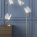 Elegant Modern Lighting Combination Table Floor Lamps Golden Base Fan Shaped Shades Blue Wall