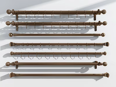 Curtain Accessories With Decorative Rods Hooks And Metal Hardware For Windows 3d model