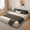 Double Bed Interior Design With Upholstered Headboard Pillows Artwork Nightstands And Plants