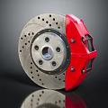 High Performance Automotive Brake Disc with Red Caliper and Silver Ventilated Design