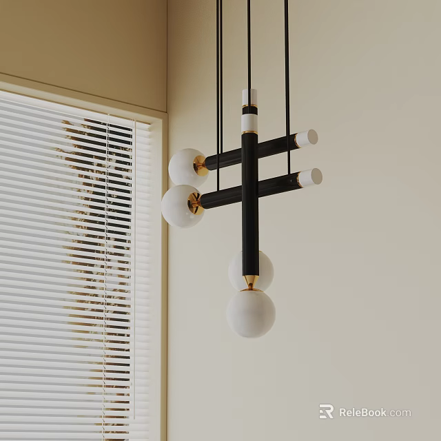 Modern Interior Chandelier With Black Metal Frame And White Spherical Shades 3d model 