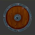 Wooden Shield With Metal Center Riveted Edge And Distressed Texture