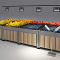Fresh Fruits Display Shelves With Wooden And Metal Structure And Price Tags