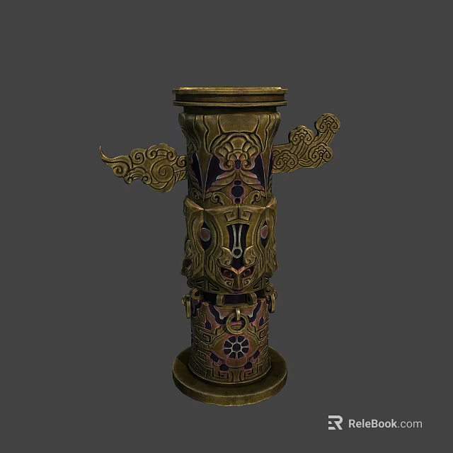 Intricately Decorated Pillar With Gold And Purple Accents Carved Patterns Curved Wings And Layered Designs 3d model 