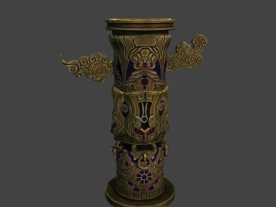 Intricately Decorated Pillar With Gold And Purple Accents Carved Patterns Curved Wings And Layered Designs 3d model