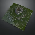 Green Square Shaped Plaza Landscape With Central Structure And Surrounding Textures