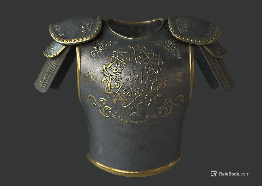 Ancient Medieval Armor Breastplate With Intricate Golden Engravings And Black Metal 3d model 