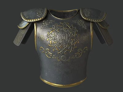 Ancient Medieval Armor Breastplate With Intricate Golden Engravings And Black Metal 3d model