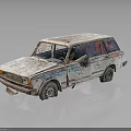 Old White Station Wagon Car Covered With Colorful Graffiti And Worn Paint