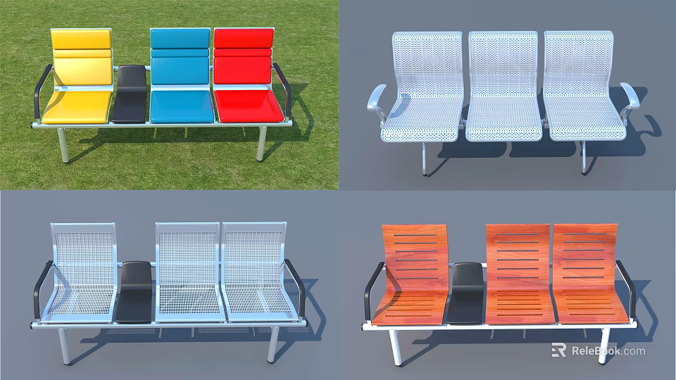 Colorful Public Chairs With Metal Frame And Various Designs For Outdoor Spaces 3d model 