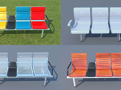 Colorful Public Chairs With Metal Frame And Various Designs For Outdoor Spaces 3d model
