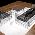 Black Leather Sofa Armchair and Coffee Table Set with Metal Wire Frame Wooden Oval Top