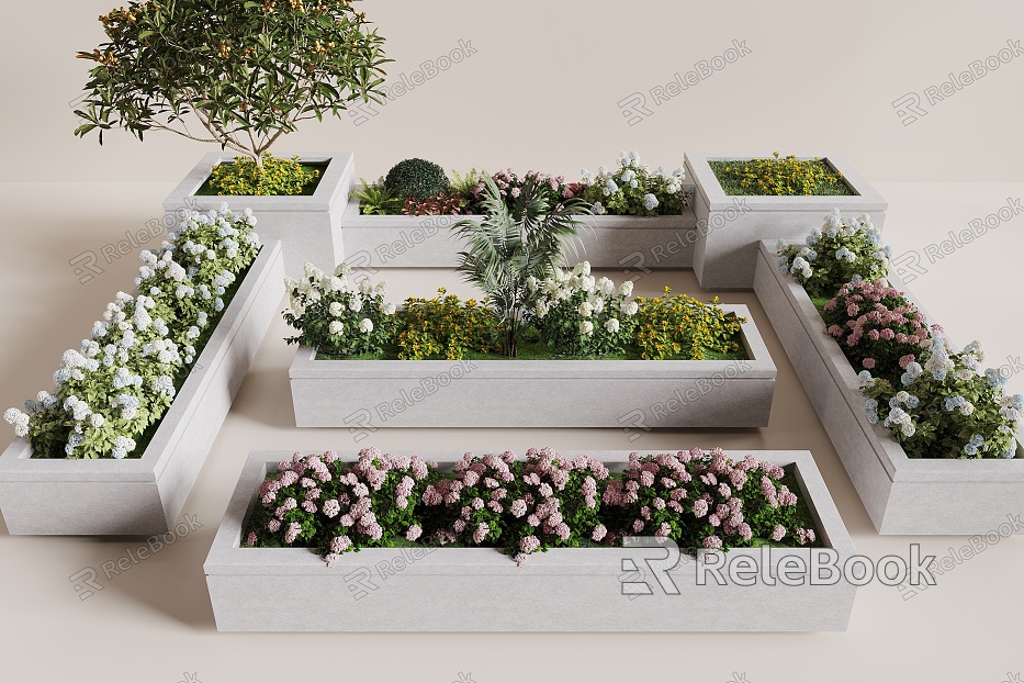 Modern flower pond flower bed green plant flower landscape sketch courtyard landscape plant pile landscape tree model