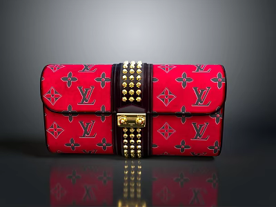 Red Fashionable Handbag With LV Logo Pattern Gold Studs And Lock For Daily Use 3d model