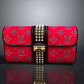 Red Fashionable Handbag With LV Logo Pattern Gold Studs And Lock For Daily Use