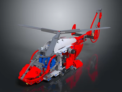 Detailed Lego Helicopter Model With Building Blocks Construction And Mechanical Design 3d model
