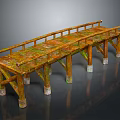 Traditional Wooden Bridge Deck With Wooden Railing And Stone Supporting Piers