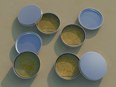 Open Metal Cans Featuring Animal Shaped Imprints Such As Jellyfish And Starfish 3d model