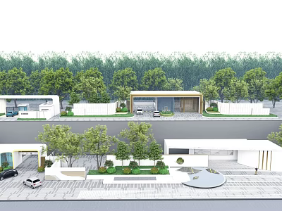 Modern Entrance Gate Design With White Wall Greenery And Car In Front 3d model