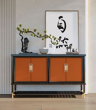 New Chinese Style Entrance Cabinet Entrance Cabinet End View Desk 3d model