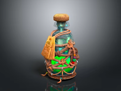 Decorative Living Decor Bottle With Cork Stopper Rope Knots Leather Tag And Green Illuminated Interior 3d model