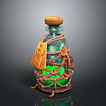 Decorative Living Decor Bottle With Cork Stopper Rope Knots Leather Tag And Green Illuminated Interior