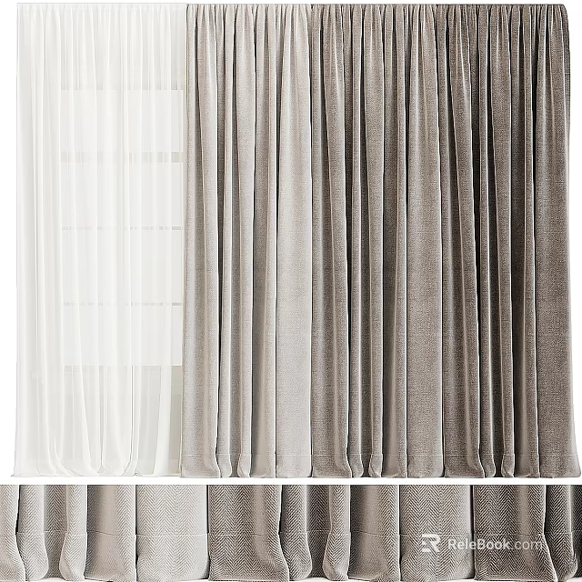 Elegant White Light Gray Dark Gray Sheer And Fabric Curtains With Soft Drape 3d model 