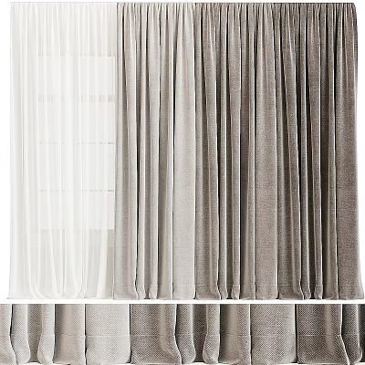 Elegant White Light Gray Dark Gray Sheer And Fabric Curtains With Soft Drape 3d model