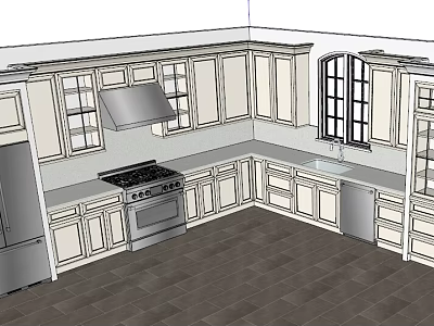 Modern White Kitchen Corner Cabinets With Window Stove And Sink 3d model