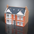Cartoon House Scene With Red Brick Walls Black Roof White Window Frames And Small Porch