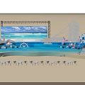 Decorated Stage With Blue Lighting Large Screen Sailing Ship And Ocean Wave Elements 3d model