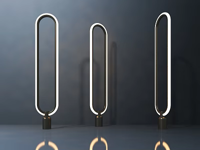 Three Modern Minimalist Floor Lamps With Sleek Curved Illuminated Tubes And Metal Base 3d model