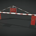 Weathered Red And White Striped Barrier With KEEP OUT Sign Supported By Red Posts