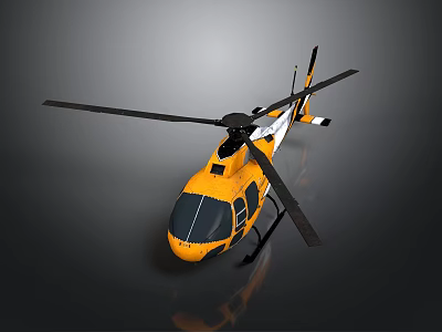 Aerospace Helicopter With Yellow White Body And Black Propellers On Gray Background 3d model