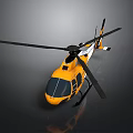 Aerospace Helicopter With Yellow White Body And Black Propellers On Gray Background