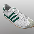 White Casual Sports Shoes With Green Stripes Gray Toe Cap And Light Brown Sole