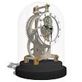 Vintage Mechanical Clock With Glass Dome White Dial Exposed Gears Black Base