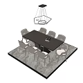 Modern Dining Table Set With Eight Chairs Pendant Light And Area Rug 3d model