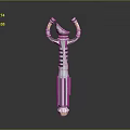 Silver Decorative Weapon with Long Handle Top Curved Structure and Striped Base Design 3d model