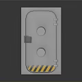 Sturdy Metal Security Door With Circular Holes Hinges Yellow Black Warning Stripes And Lock