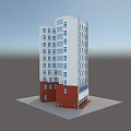 White Multi Floor Building With Ground Floor Shops And Blue Windows 3d model