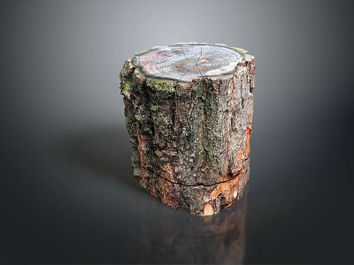 Natural Wooden Tree Stump Decorative Piece Featuring Bark Texture And Visible Growth Rings For Home Decor 3d model