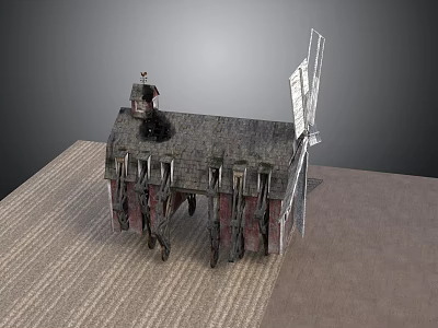 Vintage Windmill Cottage Model With Detailed Roof And Wooden Structure 3d model