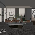 Modern Living Room Interior With Sofa Coffee Table Rug And Staircase