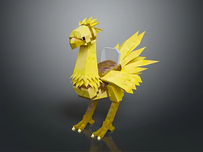 Yellow Polygonal Style Chicken Sculpture With Abstract Design And Decorative Art Elements 3d model