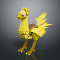 Yellow Polygonal Style Chicken Sculpture With Abstract Design And Decorative Art Elements 3d model