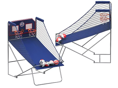 Tabletop Basketball Game With Double Hoop Metal Frame Blue Surface And Balls For Indoor Entertainment 3d model