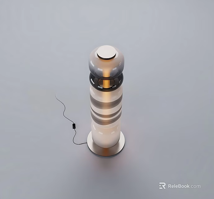 Modern Floor Lamp With Sleek Metal Layered Structure And Illuminated Transparent Shade 3d model 