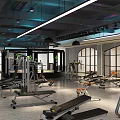 Modern Gym Interior Featuring Various Fitness Equipment Weight Machines Workout Benches and Bright Lighting